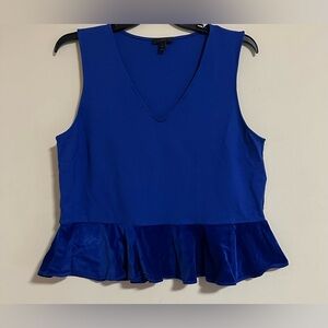 J.Crew women's royal blue velvet peplum V-neck top women’s size XL